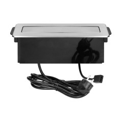 Möbeluttag med utdragbart uttag från bordsskivan med platt fräst kant, USB-laddare och 2m kabel, 2x2P+Z, 2 x USB (Typ A)…