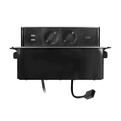 Möbeluttag med utdragbart uttag från bordsskivan med platt fräst kant, USB-laddare och 2m kabel, 2x2P+Z (Schuko), 2 x USB (Typ…