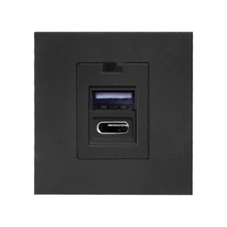 Några USB x 2 - typ A + C, dubbel modulär port 45x45mm med USB-laddare, 2,1A 5V DC, svart | HandlaSmidigt.se