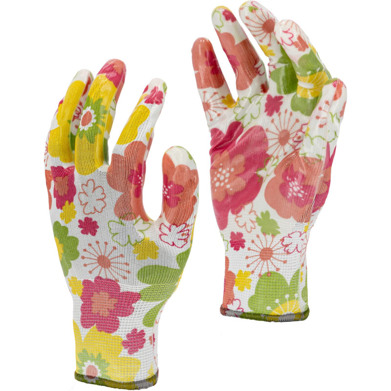 Handskar nitr. blommor rosa l221709p, kort, '9', ce, Lahti