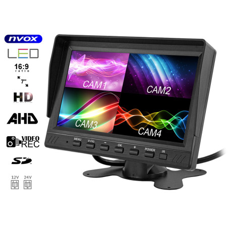 Bilskärmsmonitor 7 tum AHD 4-pin med inspelningsfunktion 12V 24V