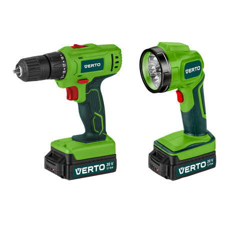 Borrmaskin/skruvdragare med batteri 2 x 20V, Li-Ion/1.5Ah, väska + Ficklampa