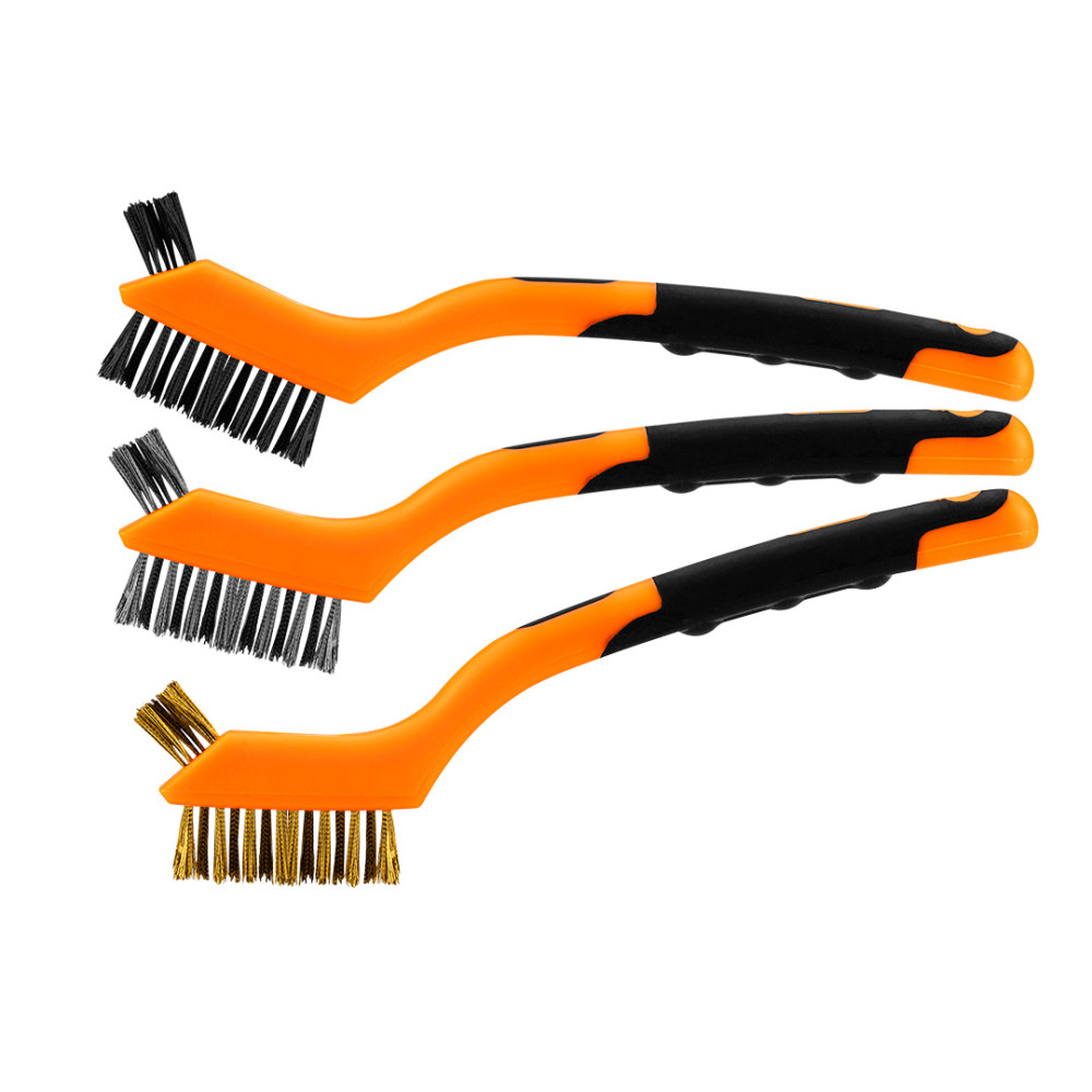 Borstar set om 3 stycken, 3x7 rader (Borstar tillverkade av stål-, nylon- och mässingstråd. Profilerad borste). Borstar set om 3 stycken, 3x7 rader (Borstar tillverkade av stål-, nylon- och mässingstråd. Profilerad borste).