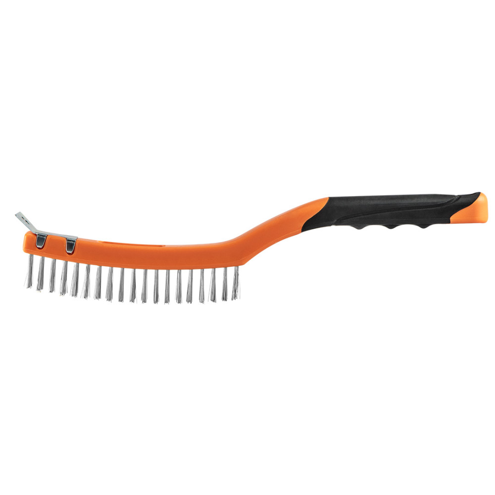 Stålborste, rostfritt stål, 3x19 rader, med skrapa. Stålborste, rostfritt stål, 3x19 rader, med skrapa.