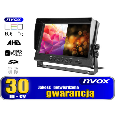 Bilskärmsmonitor LCD 9 tum tum AHD 4-stift med inspelningsfunktion 12V 24V