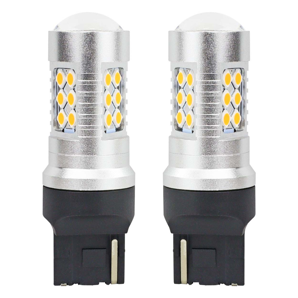 Żarówki led canbus 3030 24smd t20 wy21w pomarańczowa amber 12v 24v amio-02393