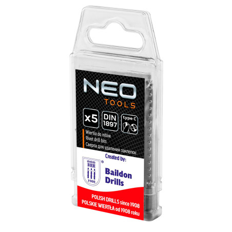 Specialborrar för att borra upp självskärpande nitar, HSS, 2,5-6,5 mm, korta, set om 5 st.