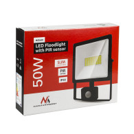 LED-strålkastare med rörelsesensor från Maclean, slim 50W, 4000lm, kallvit färgtemperatur (6000K), IP44, MCE650 CW PIR