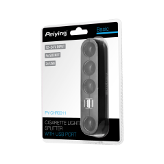 Förgrenare för bilstereo med 4 uttag, kabel och USB