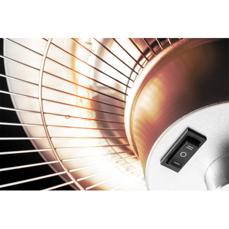 Strålvärmare stående 1000W/2000W, aluminium, IP34, halogenlampa värmeelement, höjd 2,1 m, utan fjärrkontroll.