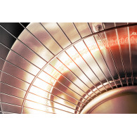 Strålvärmare stående 1000W/2000W, aluminium, IP34, halogenlampa värmeelement, höjd 2,1 m, utan fjärrkontroll.