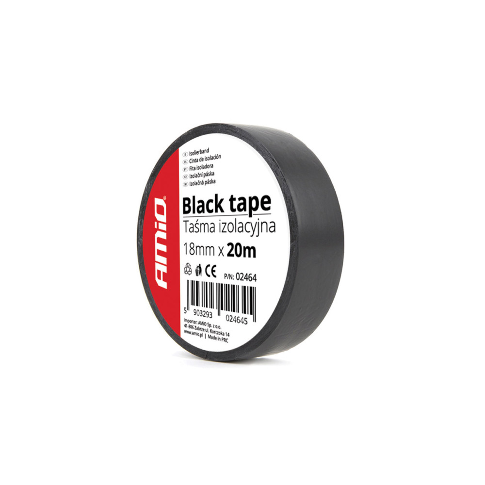 Taśma izolacyjna szkot czarna pcv 18mm x 20m amio-02464 Taśma izolacyjna szkot czarna pcv 18mm x 20m amio-02464