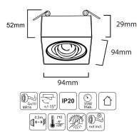 Oprawa podtynkowa, tuba LED Maclean, oczko, SPOT, dla MR16/GU10, kolor czarny, 94x94x32mm, kwadratowa, alu, MCE464 B