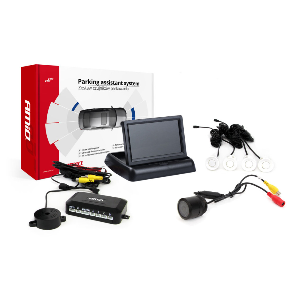 Parksensorset TFT02 4,3' med kamera HD-301-IR 4 vita sensorer