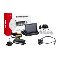 Parkeringssensorset TFT02 4,3' med HD-310 kamera 4 silver sensorer.