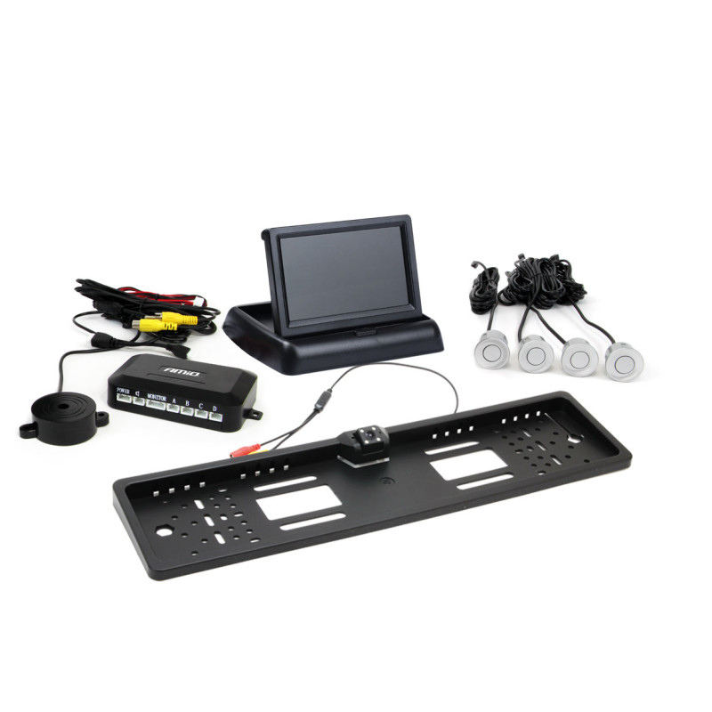 Parksensorset TFT02 4,3' med kamera HD-402-LED 4 silverfärgade sensorer