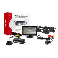 Parkeringssensorset TFT01 4,3" med HD-305-LED-kamera 4 svarta sensors för lastbilar.