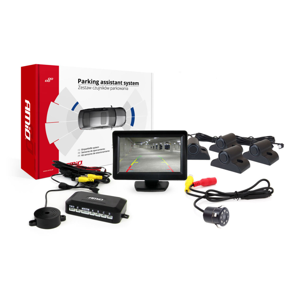 Parksensorset TFT01 4,3' med kamera HD-307-IR 4 svarta sensors lastbil