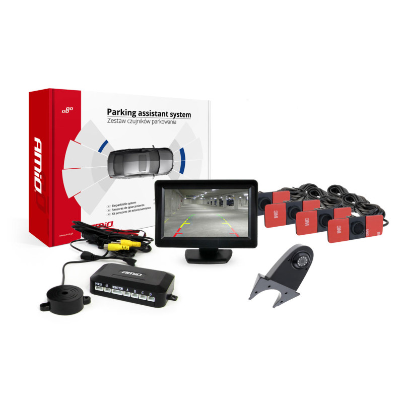 Parkeringssensorset TFT01 4,3' med kamera HD-502-IR 4 svarta inre sensorer