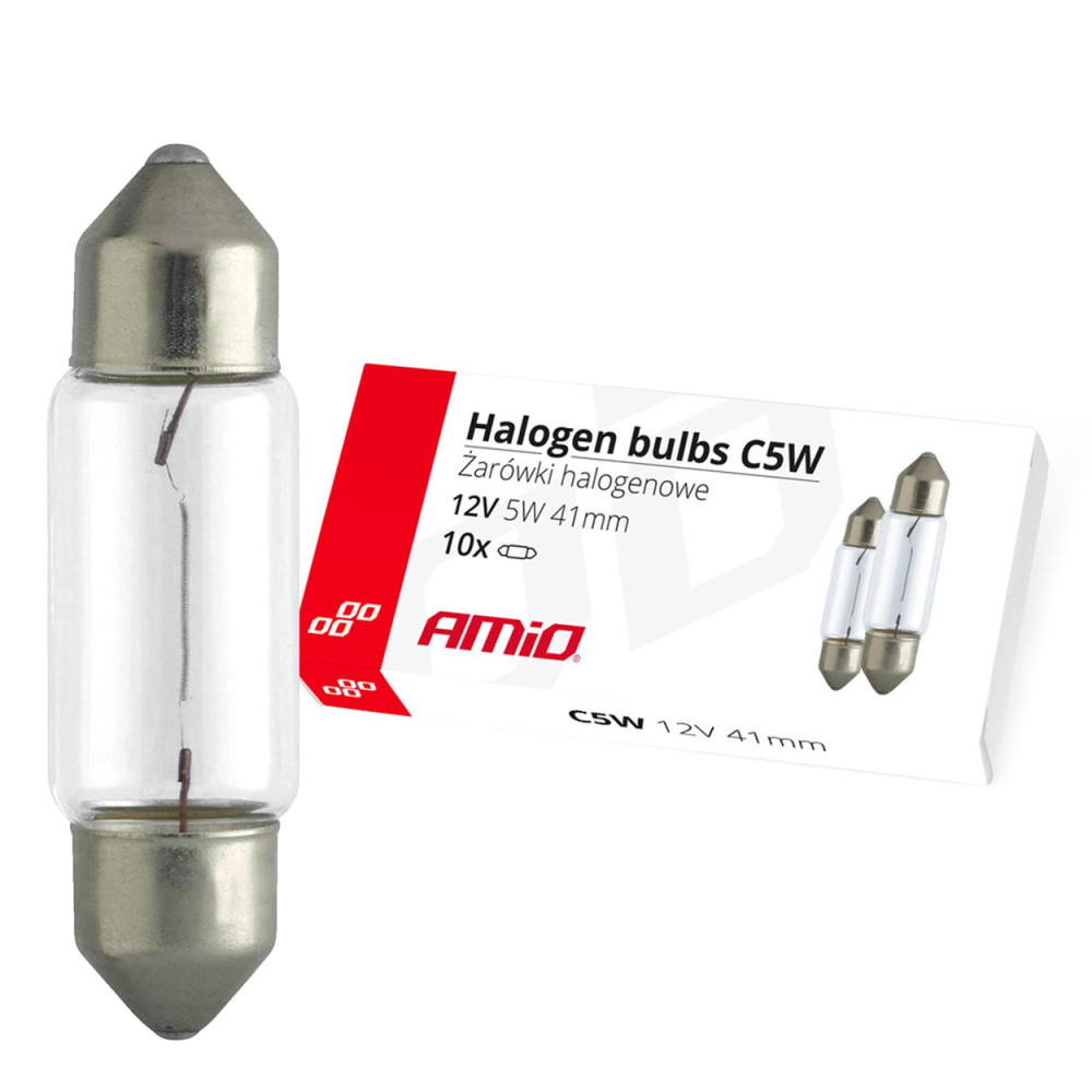 Halogenlampor c5w festoon 41mm 12v 10 st. amio-02554 Halogenlampor c5w festoon 41mm 12v 10 st. amio-02554