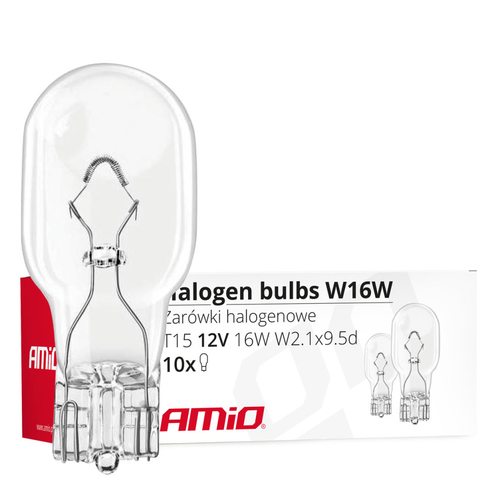 Żarówki halogenowe w16w t15 16w w2.1x9.5d 12v 10 szt. (e4) amio-02549 Żarówki halogenowe w16w t15 16w w2.1x9.5d 12v 10 szt. (e4) amio-02549
