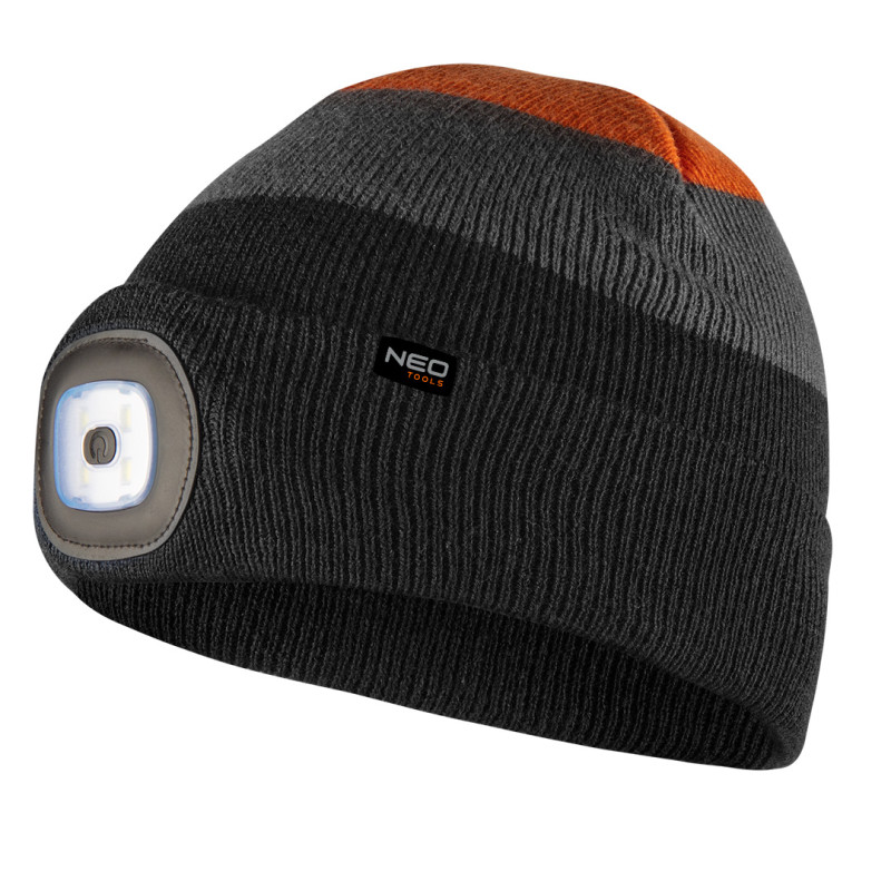 Mössa med LED-ficklampa, svart-grå-orange WARM