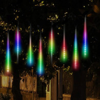 Solcellsdrevna LED-lampor Maclean, 2,4m längd, 144 LED-dioder, 8 RGB-strålar, nedåtgående stråleläge, 800mAh Li-batteri, MCE412