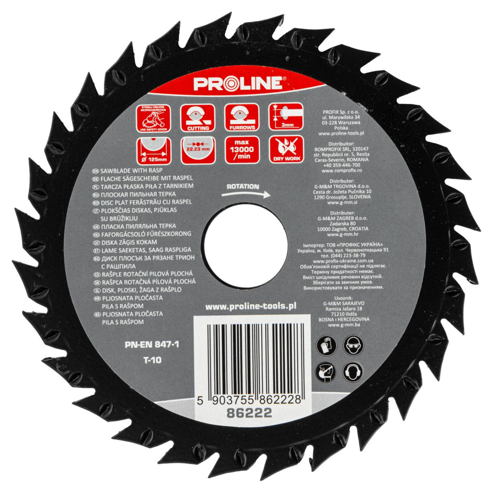 Tarcza płaska piła z tarnikiem grube zęby 125mm proline Tarcza płaska piła z tarnikiem grube zęby 125mm proline