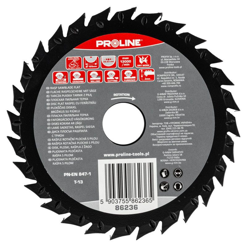 Skiva med tjocka tänder och sågblad 125mm Proline