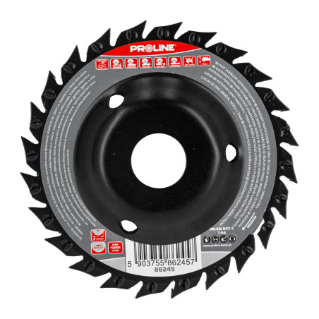 Sköld med konvex slipad yta, tjocka tänder med sågblad 115mm Proline.