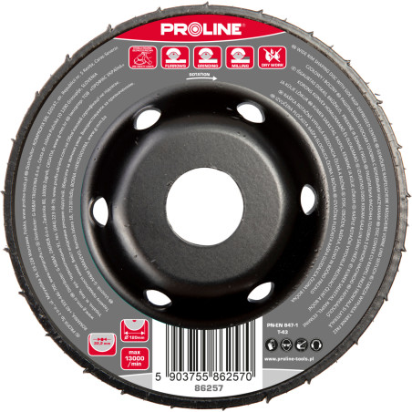 Sköld konvex. Torn med grova tänder. Fräs med front- och sidoriktning på 120 mm. Proline.