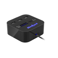 USB 2.0-hubb med 3 portar och minneskortläsare