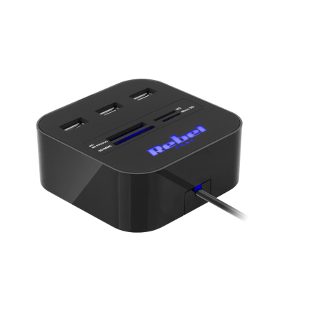 USB 2.0-hubb med 3 portar och minneskortläsare