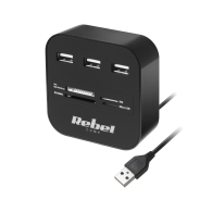 USB 2.0-hubb med 3 portar och minneskortläsare