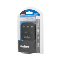 USB 2.0-hubb med 3 portar och minneskortläsare
