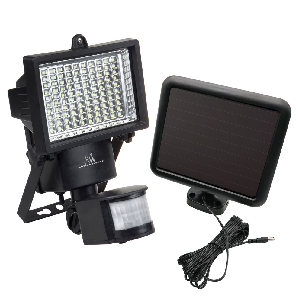 Solcellsdriven LED-strålkastare med rörelsesensor från Maclean Energy IP44, 6W, 360lm, 6000K kallvit, Li-ion-batteri 2400 mAh, 5