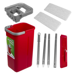 Platt mopp med hink och vridpress GreenBlue, två microfiberinsatser HQ, kapacitet 5,7L, MaxiClean GB870.