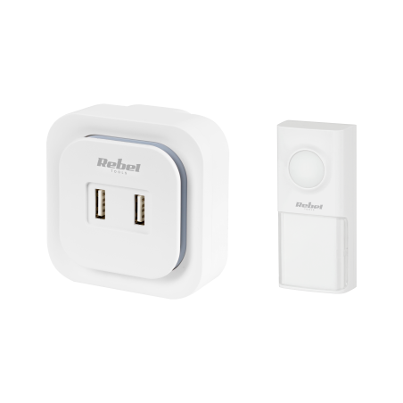 Trådlös dörrklocka Rebel med 230V-kontakt (36 melodier, 2 USB-uttag)