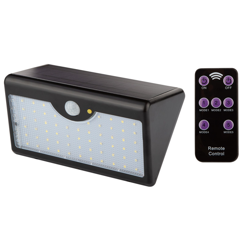 Vägglampa solcell + fjärrkontroll SMD LED 900 lm
