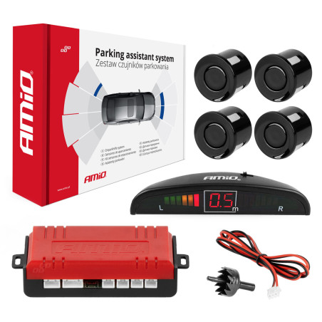 Parkeringssensorset med backkamera LED 4 sensorer svarta amio-01565
