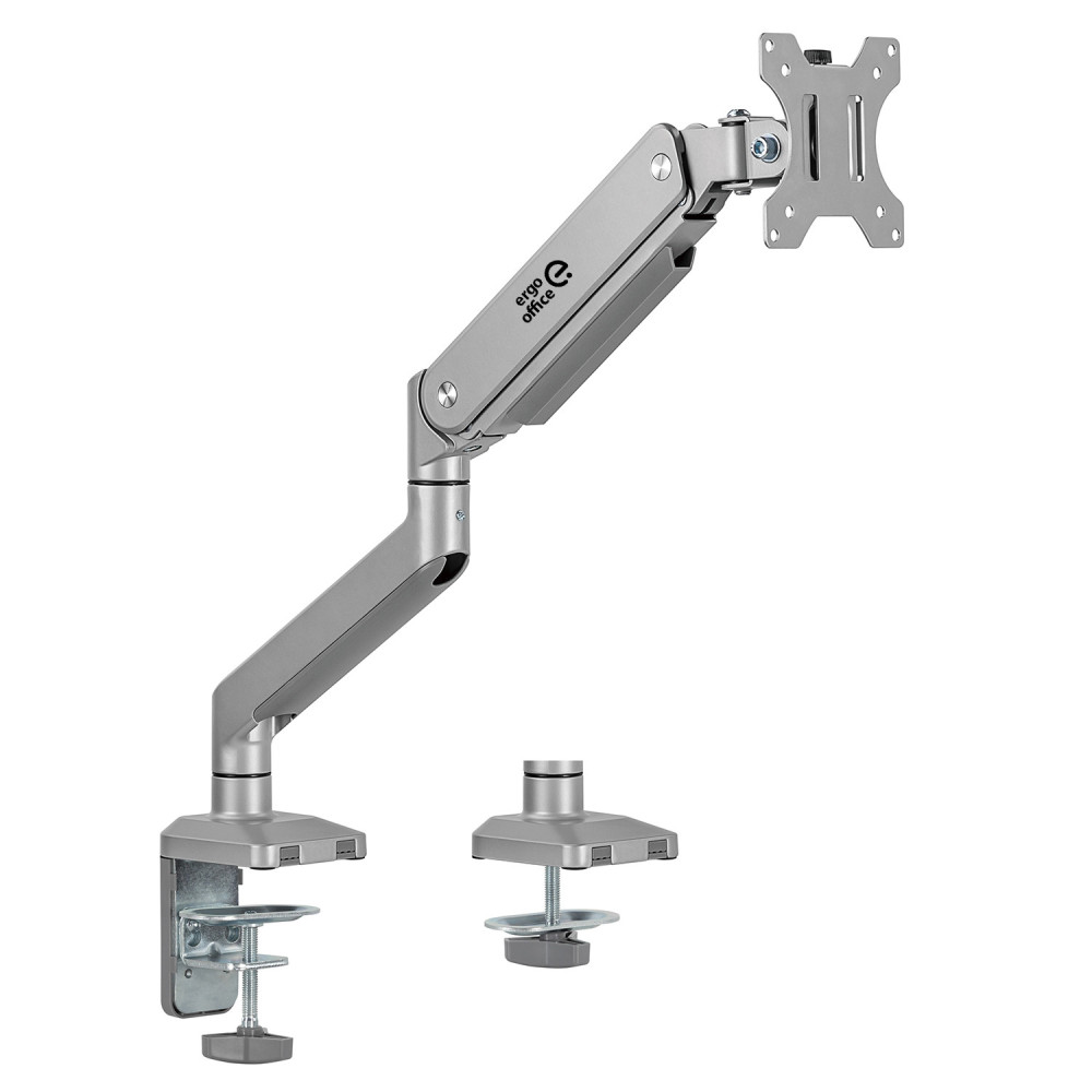 Monitorfäste i aluminium med gasfjäder Ergo Office, dubbelarm, VESA 75x75/100x100, 17'-32' 10 kg silver, ER-447