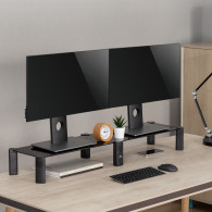Monitorställ för två skärmar - dubbel Maclean, max 20 kg, härdat glas, (1029x285x127mm), MC-936