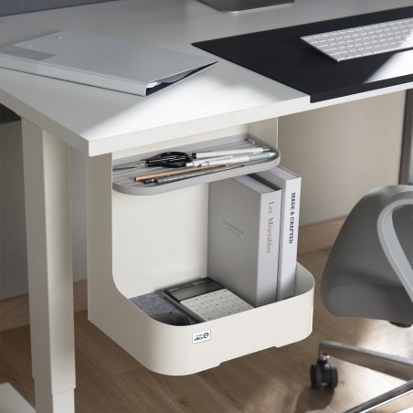 Behållare med underfack / organisatör med hylla för tillbehör Ergo Office, vit, max 5 kg, ER-442.