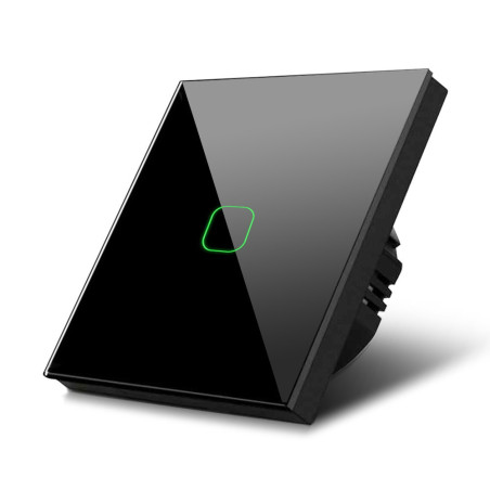 Tryckknapp för Maclean-ljusströmbrytare, enkel, för trappor, korsningar, glas, svart med fyrkantig bakgrundsbelysningsknapp, 86x