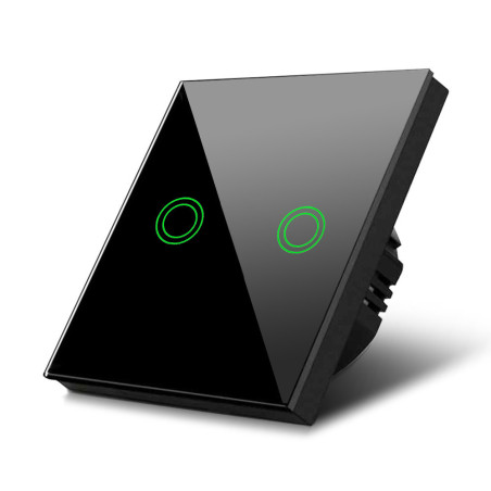 Tryckknapp för Maclean-ljus, dubbel, för trappor, korsformad glas, svart med rundad upplyst knapp, 86x86mm, MCE711B.