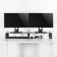 Monitorställ för två skärmar - dubbel Maclean, max 20 kg, härdat glas, (1029x285x127mm), MC-936