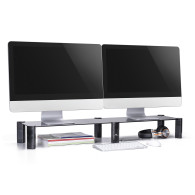 Monitorställ för två skärmar - dubbel Maclean, max 20 kg, härdat glas, (1029x285x127mm), MC-936