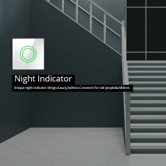 Beröringsströmbrytare Maclean, enkel, för trappor, korsningar, glas, vit med rund tryckknapp för bakgrundsbelysning, 86x86mm, MC