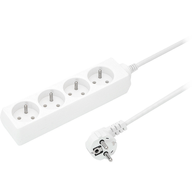 9708- Nätdelar förlängningssladd ps-470p 4-uttag med jordning 1,5m vit 3x1mm