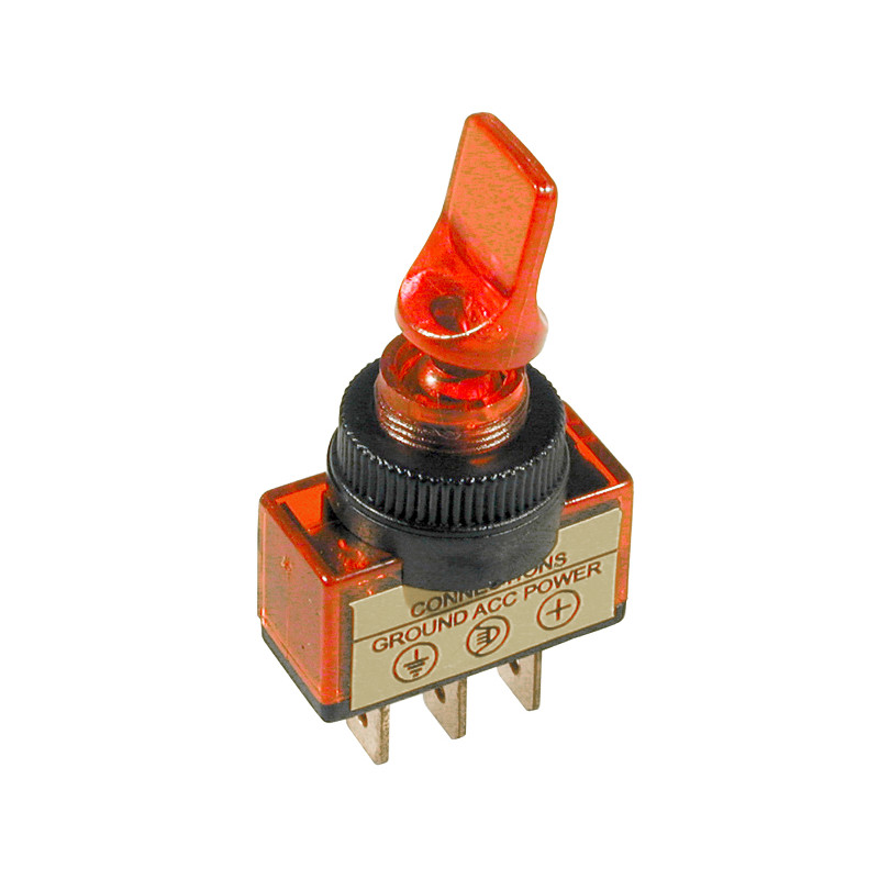 4913- Lysdiodbelyst växelströmbrytare asw-14d spak 12v röd